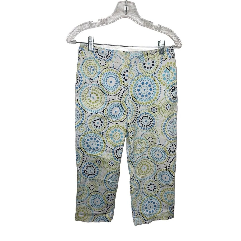 TALBOTS Women's 4 Petite Cropped Stretch Geometric Print Pants